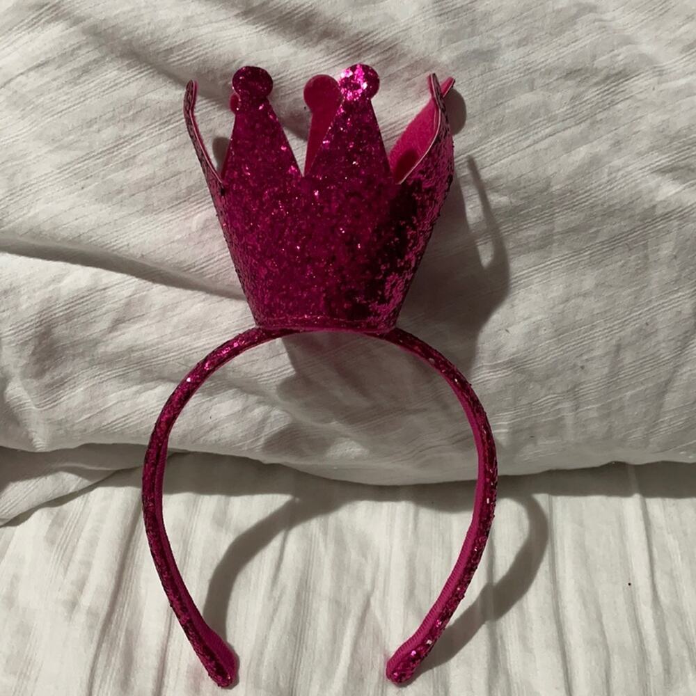 Gymboree hot pink glitter crown headband worn once for photos euc